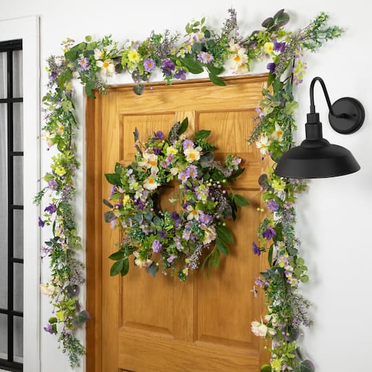 24" Purple Daisy & Mixed Foliage Floral Spring Wreath